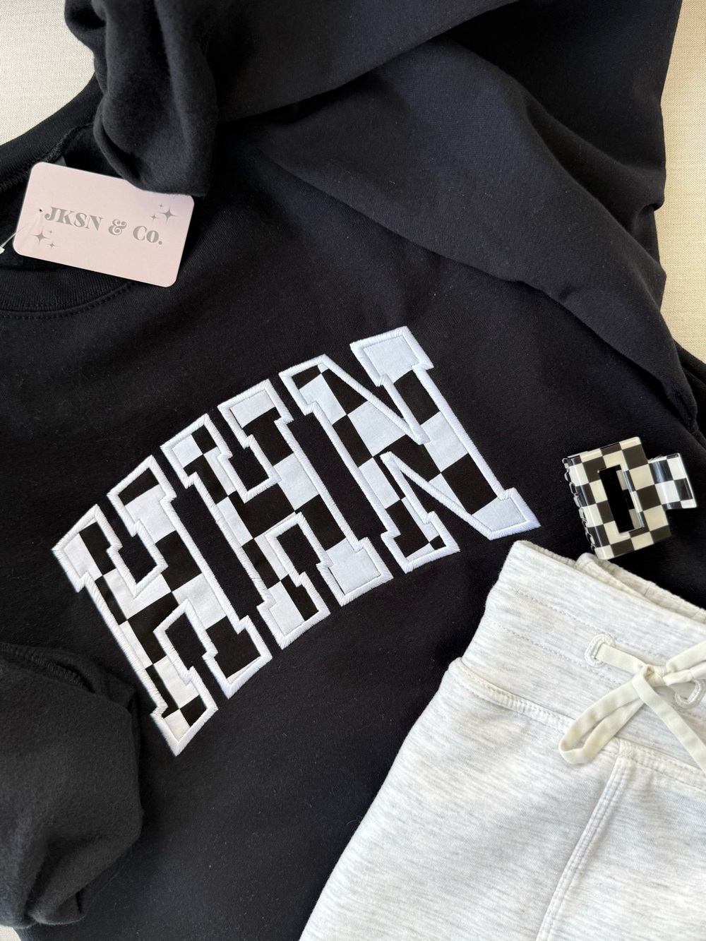 Gildan Black HHN Appliqué Embroidered Sweatshirt Crewneck